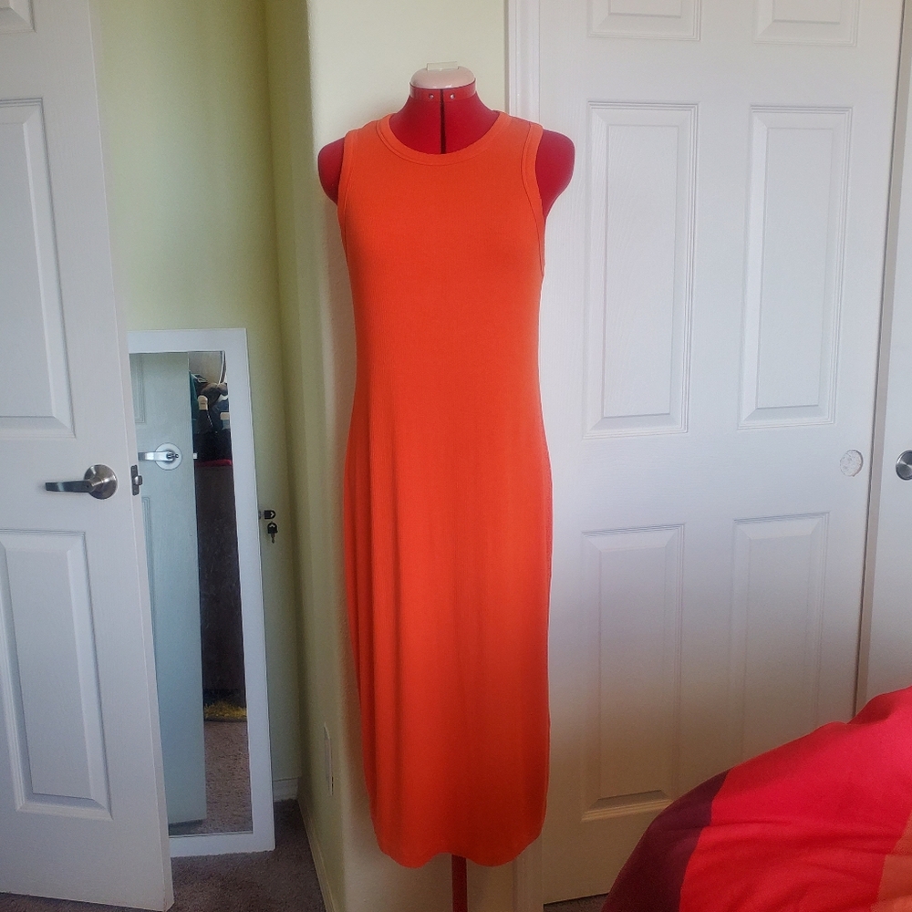 On 34th Orange Ribbed Pencil Dress